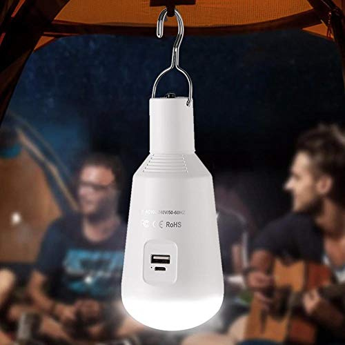 BAKAJI Lampadina Ricaricabile Batteria a Litio 3.7V Ricarica USB Attacco E27 Luce Emergenza 14 LED 560lm 7W Bianco Freddo 6500k Lampada da Campeggio con Funzione Powerbank e Gancio Removibile