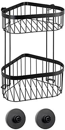 WENKO Eckregal 2 Etagen Classic Plus Black mit Vacuum-Loc® Adapter Wandregal, Befestigen ohne Bohren Schwarz