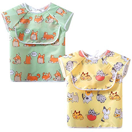 Bavoir avec manches imperméable pour bébé et tout-petits avec poche