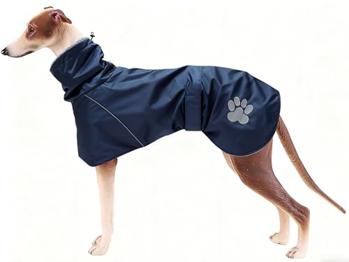 Geyecete- Chien Manteau d'hiver imperméable pour lévrier, avec Doublure en Polaire et et Bandes réglables,Coupe-Vent Chien Veste avec Trou pour Harnais,pour Moyens et Grands Greyhound-Bleu-XS