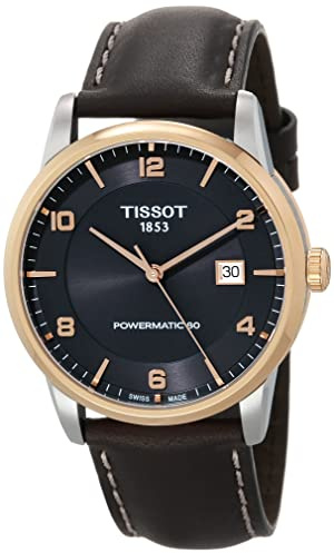 Tissot Mens Luxury 316L Stainless Steel case with Rose Gold PVD Coating Automatic Watch, Brown, Leather, 22 (T0864072606700)