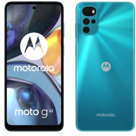 Motorola g22 (6.5 90Hz Max Vision, Android 12, MediaTek Helio G37 octa core processor, TurboPower, 50MP Quad Camera, 5000 mAH battery, Dual SIM, 64GB), Iceberg Blue (Renewed)