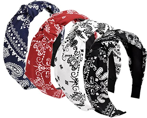 Headbands for Women Alice Bands Adult Women Boho Beauty Wide Top Knot Turban Fabric Hairband No Slip Headwear Elastic Hair Hoops Fashion Hair Accessories for Women and Girls 4Pcs