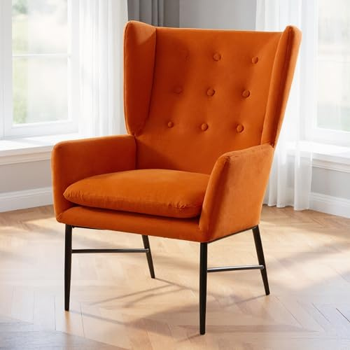 chairus Poltrona Sedia in Velluto per Soggiorno Balcone Moderna Sedia Imbottita Relax Poltroncina Lounge Salotto con Gambe in Metallo (Arancione)