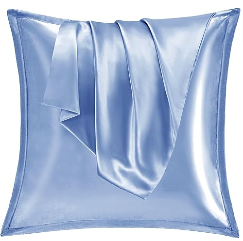 Vielit 2er Set Satin Kissnbezug 80x80 mit Zip,Weich wie EIN Silk Pillowcase,wie Seidenkissenbezug Geeignet für Curly Haar,Satin Kopfkissenbezug Kissenbezüge Blau Kissenhülle
