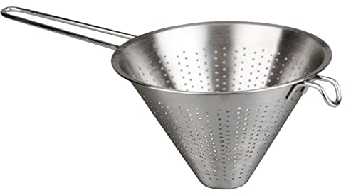 Tradineur - Colador chino - Fabricado en Acero Inoxidable con mango - Color plateado - Forma cónica - Diámetro 14 cm
