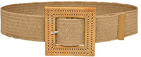 Tretchgürtel Militär Gurtband für Damen Herren Elastischer, gewebter, lässiger Sommergürtel für Damen, dünner Stretch-Gürtel mit Holzschnalle Gelbe Mütze Damen Stoffgürtel Geflochtener Stretchgürtel