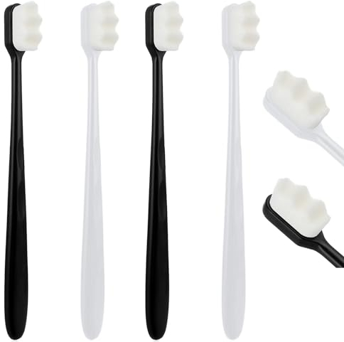 Ouligay Lot de 4 brosses à dents à poils souples avec 20 000 micro-poils nano – Extra doux pour dents sensibles, brosse à dents manuelle pour adultes