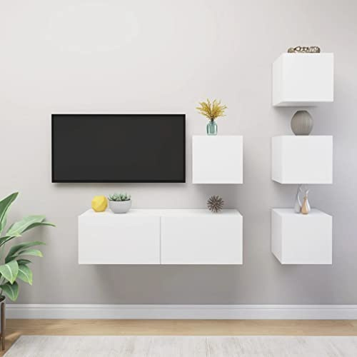 Ensemble de 5 meubles TV suspendus en bois Blanc