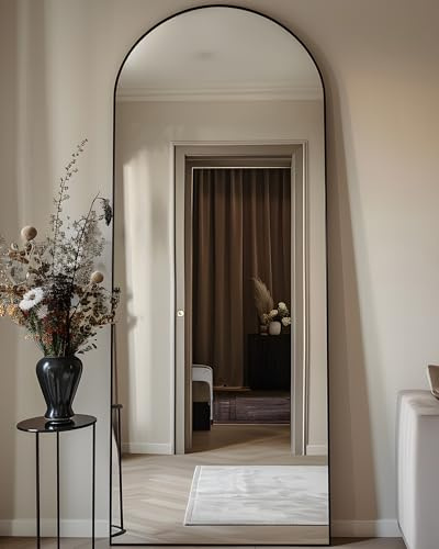 LadyNow Full Length Mirror, 58x18 Arched Floor Mirror Freestanding, Floor Standing Full Body Mirror with Stand for Bedroom, Hanging Mounted for Living Room Cloakroom, Black