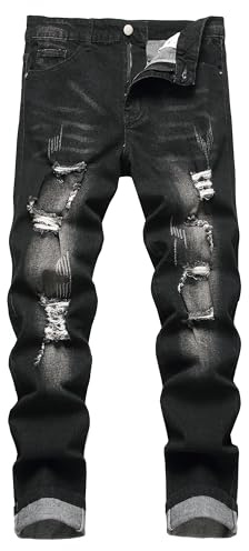 MXCVYCC Men's Black Jeans Stretch Ripped Jeans for Men Comfort Flex Slim fit Jeans Designer Fashion Pants for Men(38,2011Black-Slim Jeans)