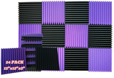 YJXVikra 24 Pack, 12 x 12 x 2 inches, Acoustic panels, wall panels, sound panels, Used for soundproofing, Soundproof foam panels for walls(12 black+12 purple)