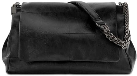 Mabecol Sac bandoulière femme élégant, sac à main PU avec chaîne, grand sac tote avec fermeture magnétique, poches intérieures sécurisées, idéal pour le quotidien et les sorties (Noir)
