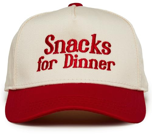 Funky Junque Kids Trucker Hat Baseball Cap - Two Tone Vintage Baby Baseball Cap, Infant Baseball Hat, Toddler Snapback Hat - Snacks for Dinner - Red/Beige (Small - 12-24 Months)