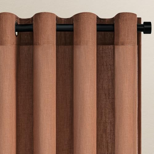 Topfinel Vorhänge Terrakotta Vorhang Ziegelrot Leinen mit Ösen Gardinen Wohnzimmer Halbtransparent Gardine Ösenschal Schlaufenschal Lichtdurchlässig für Schlafzimmer 140x225cm 2er Set