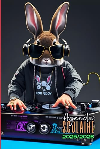 Agenda Scolaire 2025 2026 Lapin: Organiseur Planificateur 1 Jour par Page Étudiant Primaire, Collège, Lycée - Couverture DJ Lapinou