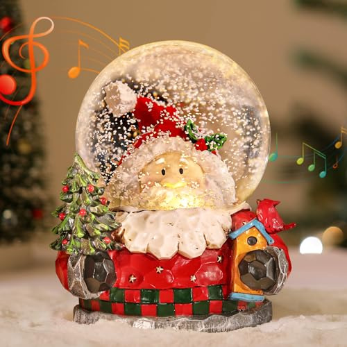 Lewondr Globo de Nieve Navideño, Globo Cristal Alimentación por Pilas, Globo Nieve Papá Noel con Copos Nieve, Linterna Nieve Decoración de Navidad para el Hogar Dormitorio Chimenea