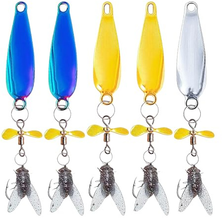 Spinner Bait Fishing Lure Spoon Blinker Saltwater Treble Hook 5 Pieces Reflective Bait Set Equipment for Trout Bass Salmon River Lake