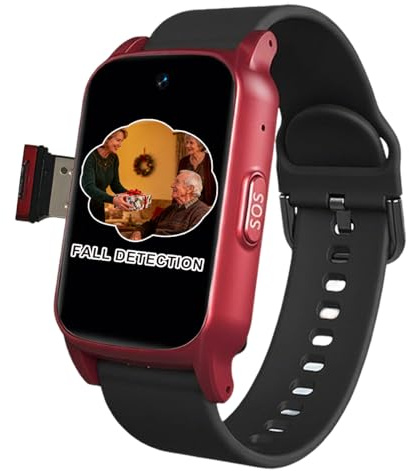 VCYEX Reloj Localizador Personas Mayores Detección De Caídas SOS para Personas Mayores Reloj Inteligente con Boton Emergencia AncianosRed,1.25 * 0.57 * 2.22inch