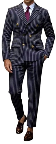 Generisch Traje para hombre de 2 piezas, traje de Sakko a rayas, traje de hombre, corte ajustado, trajes elásticos para bodas, regulares, chaqueta moderna para negocios, ropa deportiva para novios