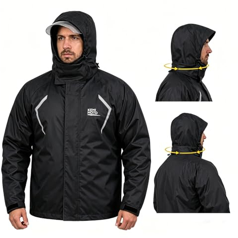 KEMIMOTO Fahrrad Regenjacke Herren, 10.000mm Wasserdicht & 8.000g Atmungsaktiv, Radjacke mit Patentierter 180° Rotations-Kapuze, Doppelter Windleiste, Packbare Regenbekleidung für MTB Rennrad Pendeln