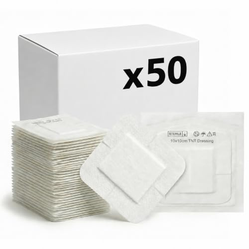 KMINA Självhäftande Sårförband av TNT (50 st) 10 x 10 cm, Sterila och Absorberande för Kirurgiska Sår