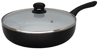 Karl Krüger 81126 Aluminium-Pfanne Riga mit Glasdeckel, 28 cm, schwarz glänzend