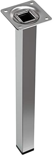 GedoTec Möbelfuss Chrom 250 mm Schrankfuß Tischbein mit schwarzem Kunststoffgleiter - H3917 | Stahlrohr-Füße Metall massiv | Sockelfüße verchromt poliert | 1 Stück - Stützfuß mit Anschraubplatte