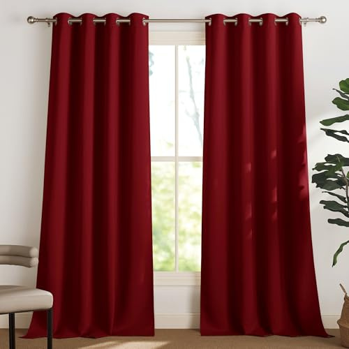 PONY DANCE Tende Oscuranti per Soggiorno Decorazione Natalizie per Salotto con Anelli Tenda Termica Isolante Curtains Camera da Letto 2 Pezzi L 140 x A 245 cm, Rosso
