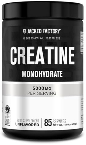 Jacked Factory Creatine Monohydrate Powder 425g - 5g Daily Creatine Supplement for Men and Women, Vegan-Friendly, Third-Party Tested - 85 Servings, Unflavored