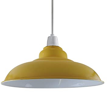 Moderner industrieller Deckenlampenschirm aus Metall, 32 cm großer, kurviger, einfach zu montierender Hängelampenschirm mit kostenloser Reduzierplatte für Wohnzimmer (Gelb)