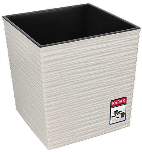 KADAX Vaso da fiori in plastica, resistente alle intemperie, per balcone e terrazza, leggero, con intarsio, vaso per piante (crema, altezza: 30 cm)
