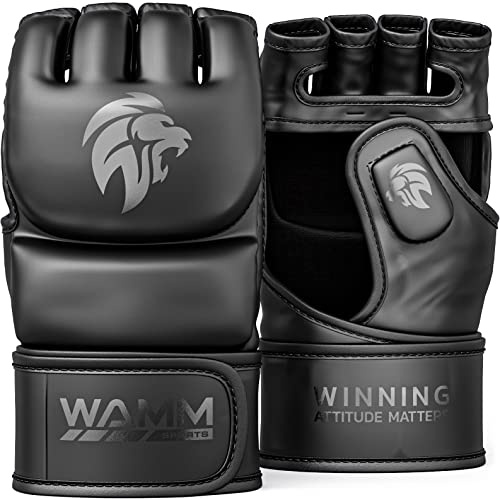 WAMM Sports MMA Handschuhe – für Damen und Herren – MAXForce EVE Anti-Verletzungs-Stoßdämpfende Boxhandschuhe – PowerFlex Kickboxhandschuhe – Halbfinger, offene Handfläche für Mua, Sparring, Boxsack