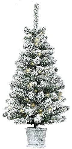 HOMCOM Albero di Natale Artificiale Innevato con 60 Luci LED Bianche e 116 Rami, Albero di Natale con Luci Incorporate, Base con Vaso Rimovibile, Φ40x90cm, Verde