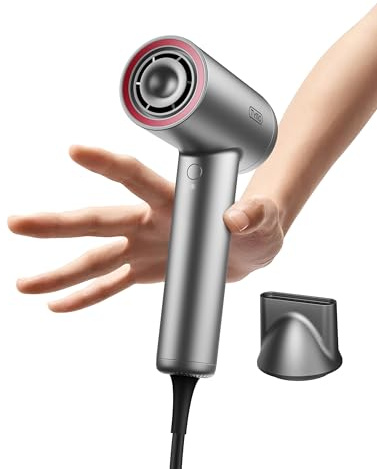 TYMO Ionic Hair Dryer for Women, Professional Blow Dryer with 110000 RPM Brushless Motor for Fast Drying, Travel Lightweight AIRHYPE Lite Hairdryer, Low Noise, 4 Temps & 3 Speeds for Man, Silver