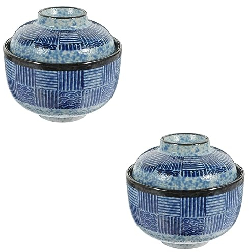 HOMSFOU 2 Sets Keramik-Schmortopf Keramikschüssel Mit Deckel Mikrowelle Ramenschüssel Dekorative Keramikschüssel Snackschüssel Große Ramenschüssel Reissuppenschüssel Praktische