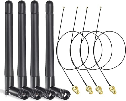 GERUI WLAN-antenn 2,4 GHz 5 GHz 5,8 GHz 3 dBi RP-SMA-antenn och 10 cm U.FL IPX IPEX MHF4 till RP-SMA-hona förlängning 4 stycken för M.2 NGFF Intel trådlöst nätverkskort WiFi-adapter bärbar dator