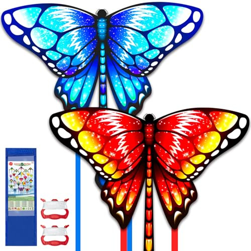 Tcvents 2P Butterfly Kite for Kids & Adults Easy to Fly, Kites for Kids Ages 4 + Easy to Fly, Beach and Summer Outdoor Toy with Storage Bag, Colorful Butterfly Toy Kite