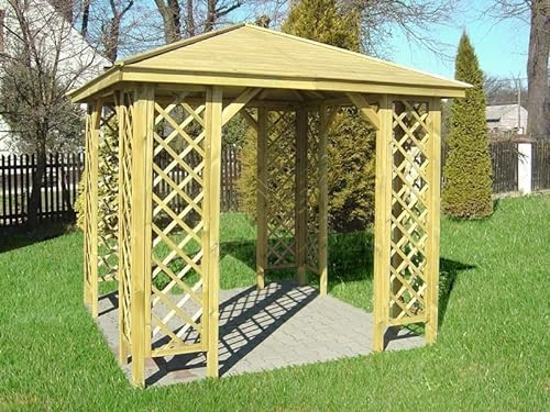 Wood & Play Gartenlaube Marysia - Kesseldruckimprägniert - langlebig und widerstandsfähig - nachwachsendes Material - sorgfältige Handwerkskunst - 240x240 cm - Pfosten 7x7 cm