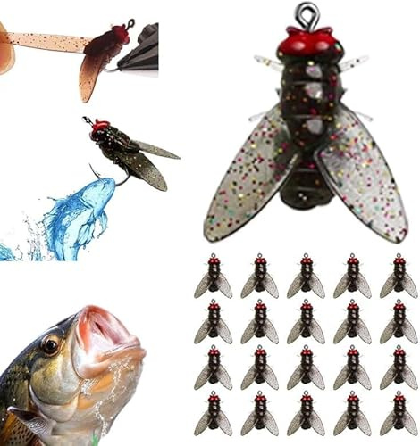 Fly Fishing Bait(20PCS), Fly Hook Soft Bait Add Fish Attractant Fishing Gear (20pcs-A, 12MM)