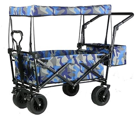 Faltbar Handwagen Bollerwagen Transportwagen Zusammenklappbarer, Zusammenklappbarer Wagen Mit Baldachin, Verstellbarer, Ausziehbarer Schiebe- Und Ziehgriffwagen Für Den Einkaufsstrand Faltbollerwagen