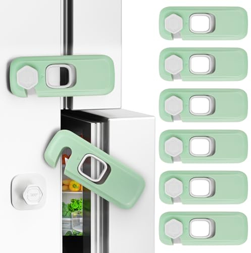 6 Pack Childproof Refrigerator Lock, Child Safety Locks, Child Proof Cupboard Locks, Self-Adhesive Refrigerator Door Lock for Kitchen, Easy to Install (Green)