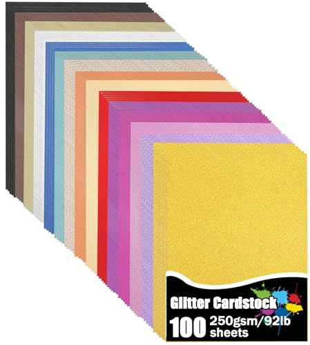 Swanaryo Glitter Cardstock Paper A4 100 Sheets - 15 Assorted Colours, 250gsm No-Shed Sparkly Paper for Cricut, Cardmaking, DIY Crafts