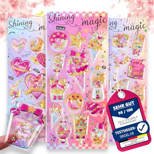 Jolly Stickers Filled Shake Stickers Glitter Flakes Set of 3 for Gifts Birthday Stickers Shake Unicorn Collecting Scrapbook Sticker Book Sticker Book Sticker Album First Day of School