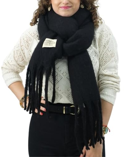 Xifrika Foulard Femme Hiver XXL 248 x 39 cm Uni Noir – Écharpe Doux, Chaud, Extra‑grand – 100 % Polyester avec Franges – Usage Quotidien