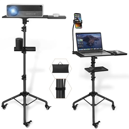 AKOZLIN Trípode para Proyector, Soporte para Proyector Ajustable en Altura y Angulo, Soporte Plegable para Portátil, Trípode para Computadora Portátil, Apto para Portátiles, Tabletas y Proyectores