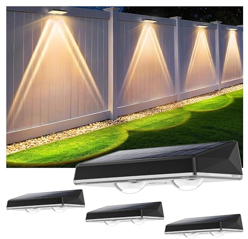 Delaiglow Apliques solares exterior impermeable IP67, 4 unidades de luz solar, color blanco con 3 modos, lámpara solar exterior potente para patio, jardín y valla