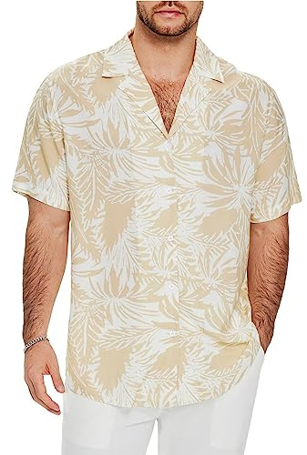 Friptspyg Camisa Manga Corta Algodón Hombres Camisa Hawaiana Hombres Verano Camisa Impresa Ocio Funky Camisa Hawaiana Ajuste Holgado Camisas de Playa, Amarillo-Blanco M