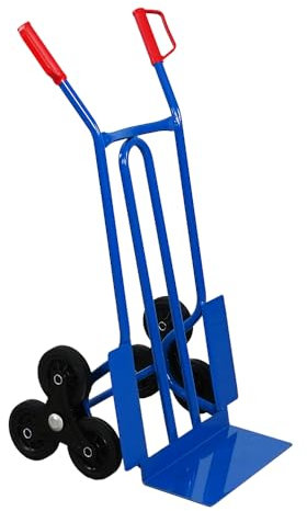 PROREGAL Diable pour escaliers Rhino avec Pelle Pliable XL | HxLxP 104x60x54cm | Capacité de Charge 250kg | 3X Roues en Caoutchouc Plein | Bleu