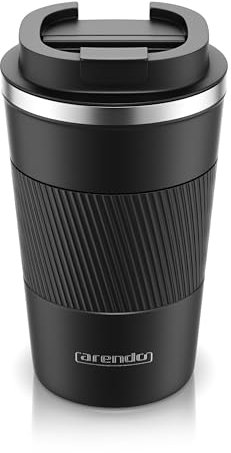 Arendo - Kaffeebecher to go Thermo – Edelstahl Thermobecher mit Deckel – Reisebecher – 350 ml – 100% auslaufsicher – Einhandbedienung – Trinköffnung mit Klappverschluss - spülmaschinenfest